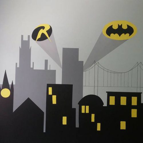 Photo of family mural Batman wall