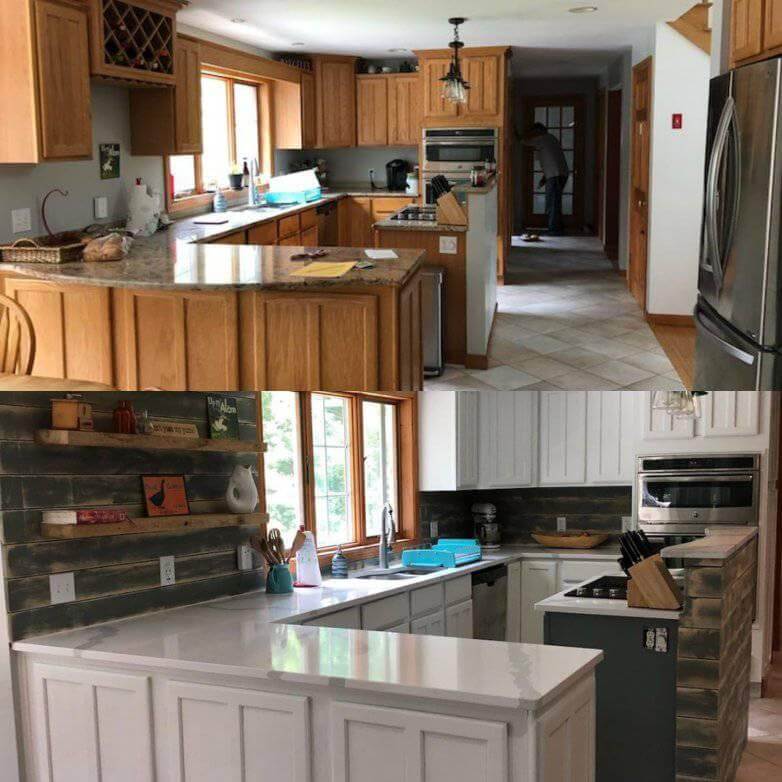 cabinets with shiplap wall